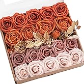 Ling's moment Artificial Flowers Fake Silk Roses Faux Foam Flower Combo for DIY Wedding Bouquets Centerpieces Arrangements Bridal Shower Party Home Decorations, Orange & Dusty Rose, 21pcs
