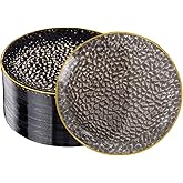 DaYammi 60 Pcs Clear Black Plastic Dessert Plates, Hammered Party Plates, Disposable Heavy Duty Salad/Dessert Platos, Gold Plastic Appetizer Platos Disposable for Party and Wedding