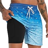zeetoo Mens Swim Trunks with Compression Liner 5.5" Inseam Quick Dry Swim Shorts