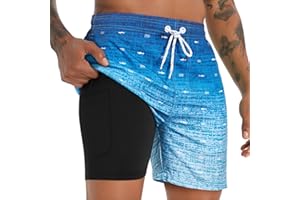 zeetoo Mens Swim Trunks with Compression Liner 5.5" Inseam Quick Dry Swim Shorts
