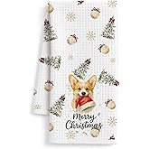 FISWAFY Corgi Christmas Kitchen Towels, Corgi Gifts for Women Men Dish Tea Towels, Dog Lover Gifts Decorative Hand Towel for Kitchen Bathroom Decor, Christmas Bathroom Decor, 16x24 Inch
