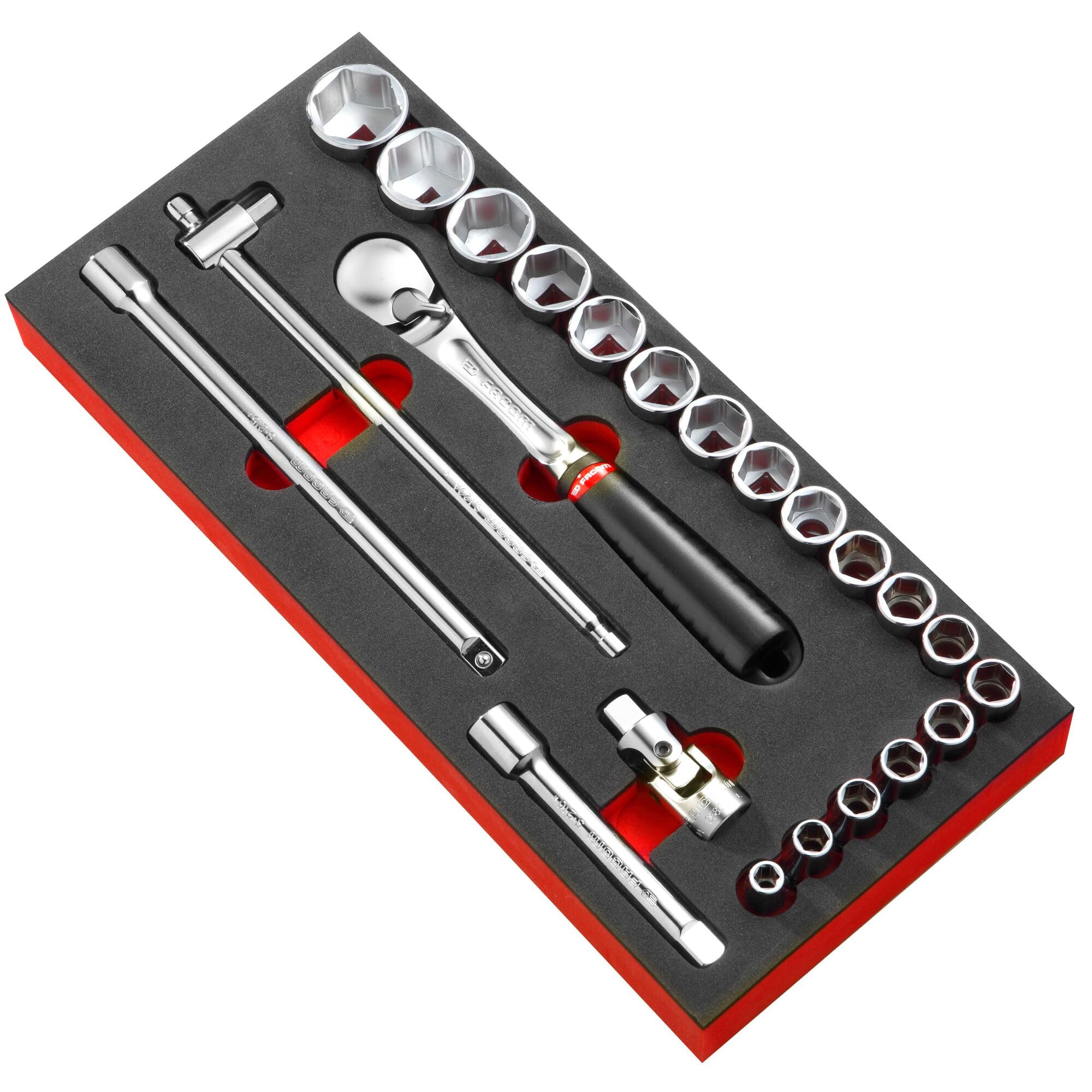 FACOM Foam Tool Module with 1/2 Ratchet, Extensions and Sockets Included and Compatible MODM.SL1 Modular Storage System, 22 Pieces, 1/2 Inches