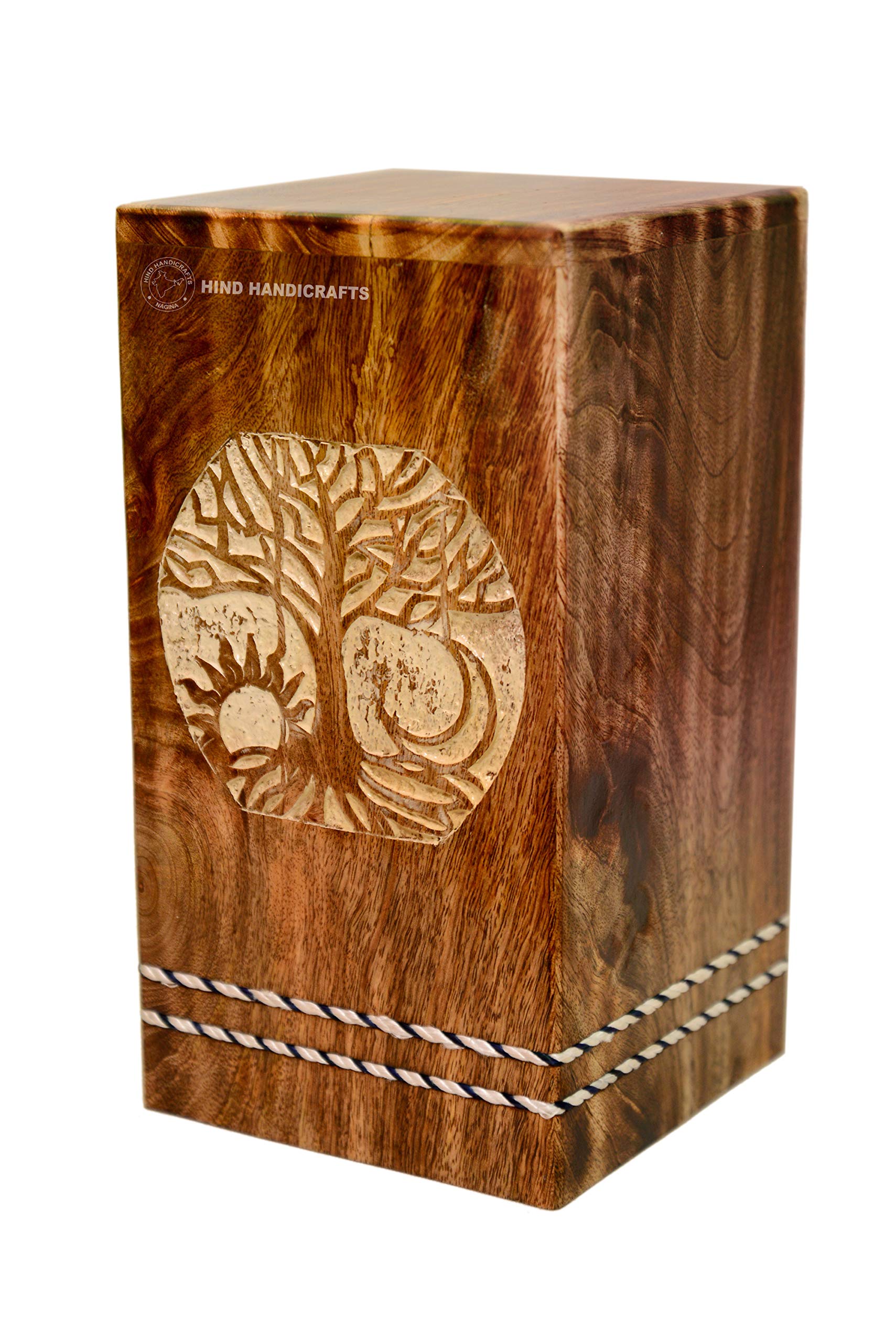 Hind Handicrafts Handcrafted Tree of Life Wooden Urns for Human Ashes Adult Large - Rosewood Cremation Urn for Ashes - Burial Urn for Columbarium - Funeral Urn Box (Rising Sun, 250 LB - Hardwood)