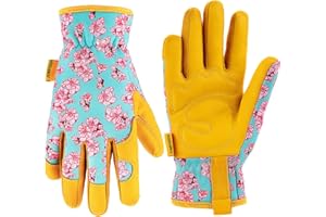 JUMPHIGH Gardening Work Gloves Women, Ladies Cowhide Leather Working Gloves Durable & Flexible Yard Gloves Thorn Proof Gloves