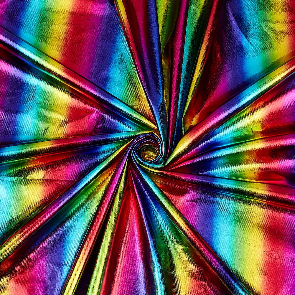 FINGERINSPIRE 1x1.5m Hologram Iridescent Stretch Fabric 2 Way Rainbow Sparkly Polyester Striped Reflective by The Yard Mermaid for DIY Clothing Crafting Decoration (DIY-WH0034-57-EU18) — image 1