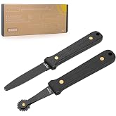 Zentara 2-Piece Cardboard Tool Set &ndash; Full-Tang Stainless Steel Cutting Knife &amp; Creasing Wheel with Carbonized Wood Handles, Teflon Coating, Gift Box for DIY Crafts &amp; Box Resizing