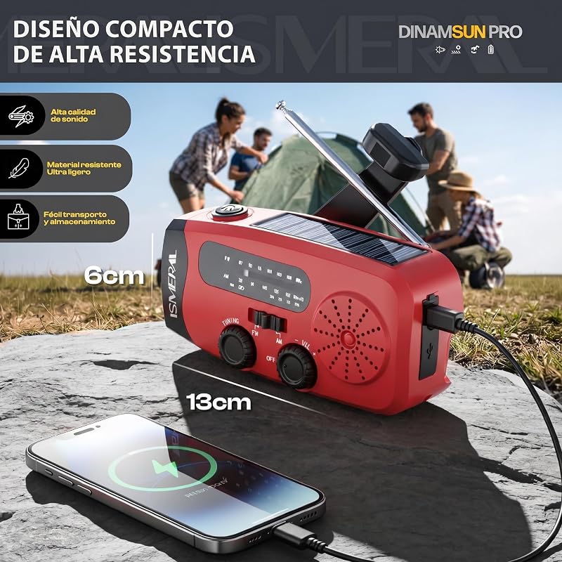 Notfall-Radio mit Kurbel, 2000 mAh, AM/FM, LED-Taschenlampe, SOS — Foto 6 von 7
