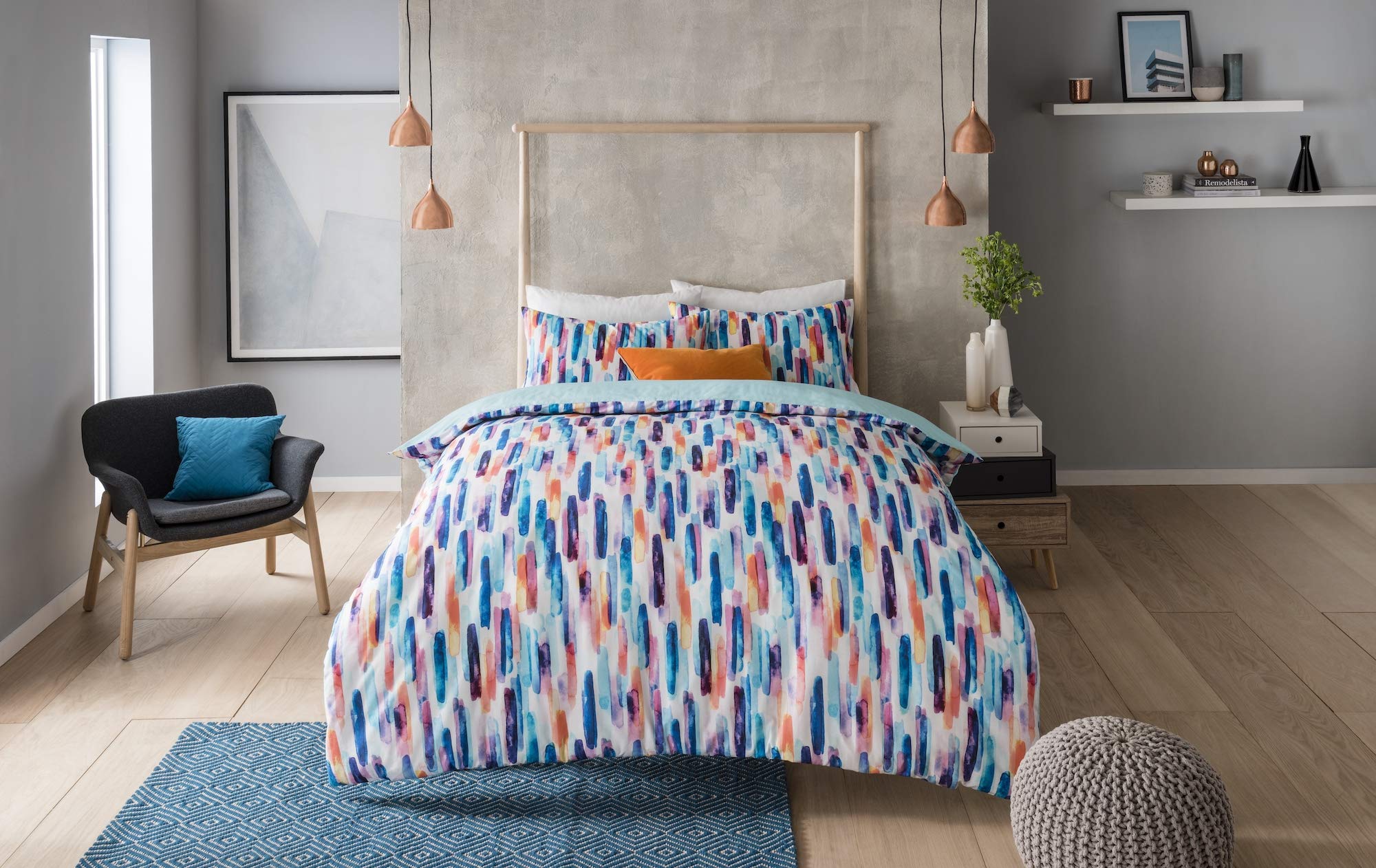 Linen Galaxy Digital Print 100% Cotton Duvet Cover Sets with Pillow Cases Bedding (Watercolour Stripes, Double)