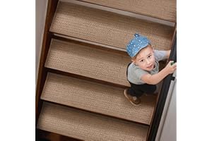 AOTASO Carpet Stair Treads for Wooden Steps Indoor Non Slip Stair Runner Rug 8 x 30 inch Staircase Step Treads Adhesive for Dogs Elders and Kids（7 Pcs, Beige）