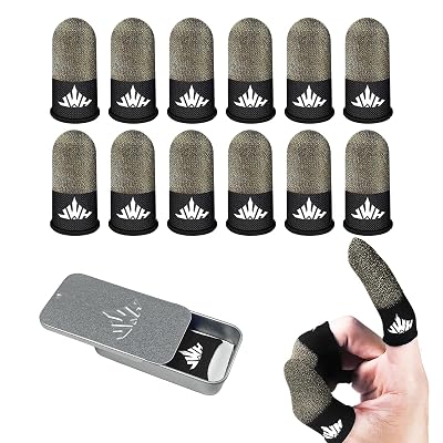 Jwh 12 Pack Mobile Phone Gaming Accessories Thumb Finger Sleeves,Storage Box,0.15 Ultra Thin Pure Silver Fiber,Silky Sensitive Tip Covers,Guantes para Dedales Dedos Gamer Profesionales Pubg Glove