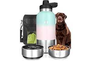 HEMLI 32 oz. Portable Dog Water Bottle and Bowl - Dog Travel Accessories Kit for Walking and Hiking
