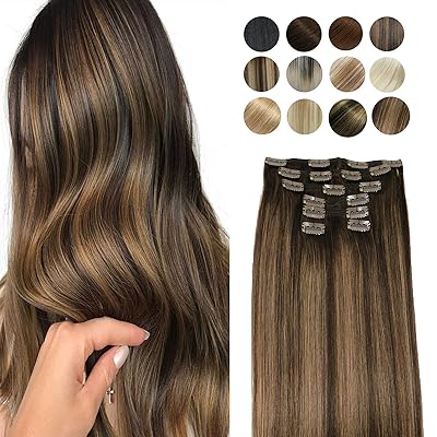 Buy Hair Extensions Clip In Human Hair Extensions 14in 120g Ombre Dark Brown To Chestnut Brown 7pcs 100 Remy Human Hair Extensions No Tangling No Shedding Thick Double Weft Hair Extensions For