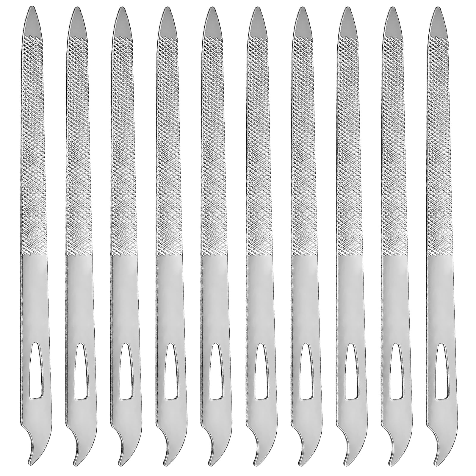 Photo 1 of 10-Pack Metal Nail Files for Natural Nails - Stainless Steel, Thin, Durable with Curved Sharp Pointed Tip, Double-Sided Manicure and Pedicure Tools