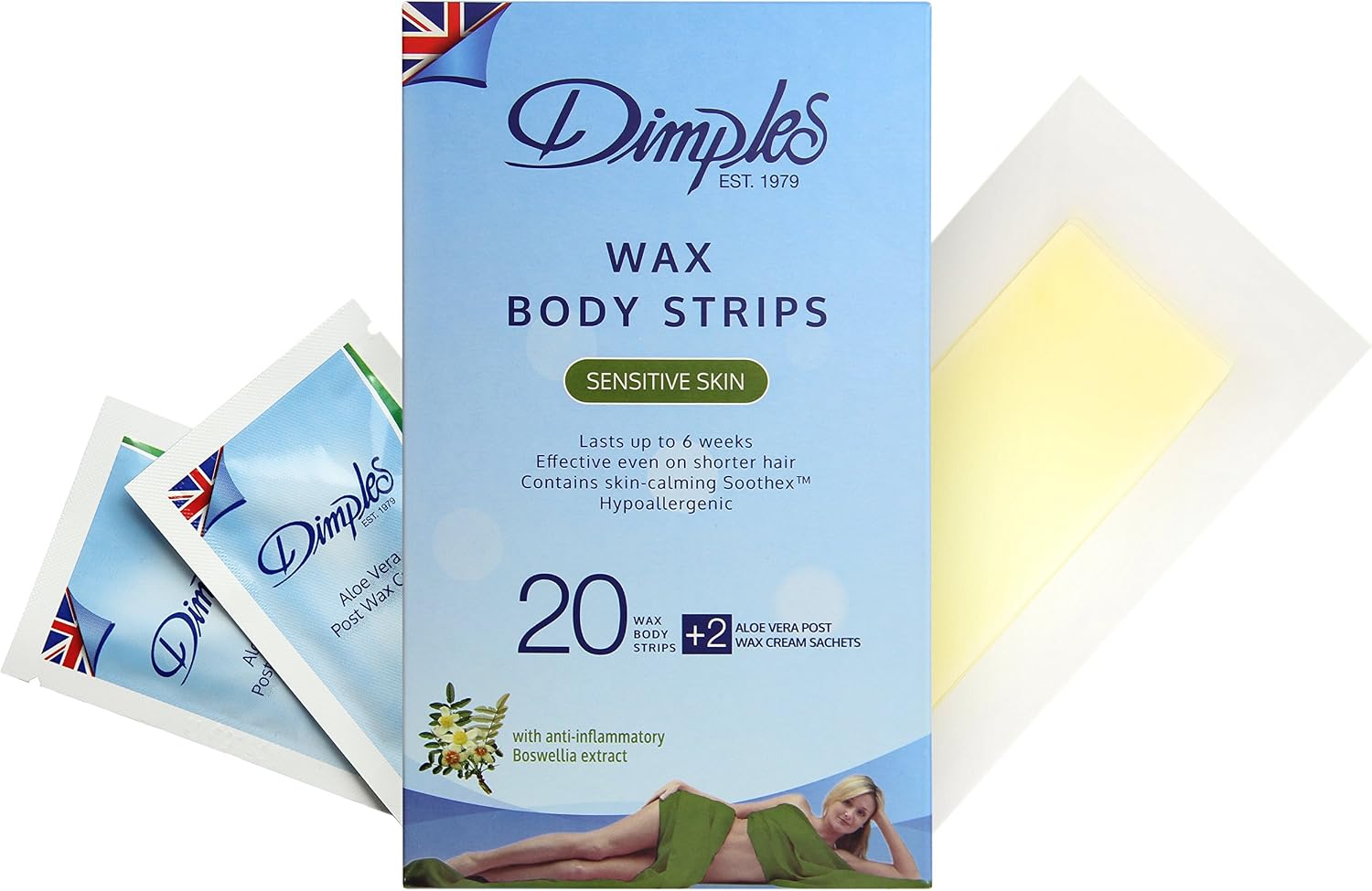 Dimples Wax Body Strips for Sensitive Skin - Pack of 20, 20 count (Pack of 1)