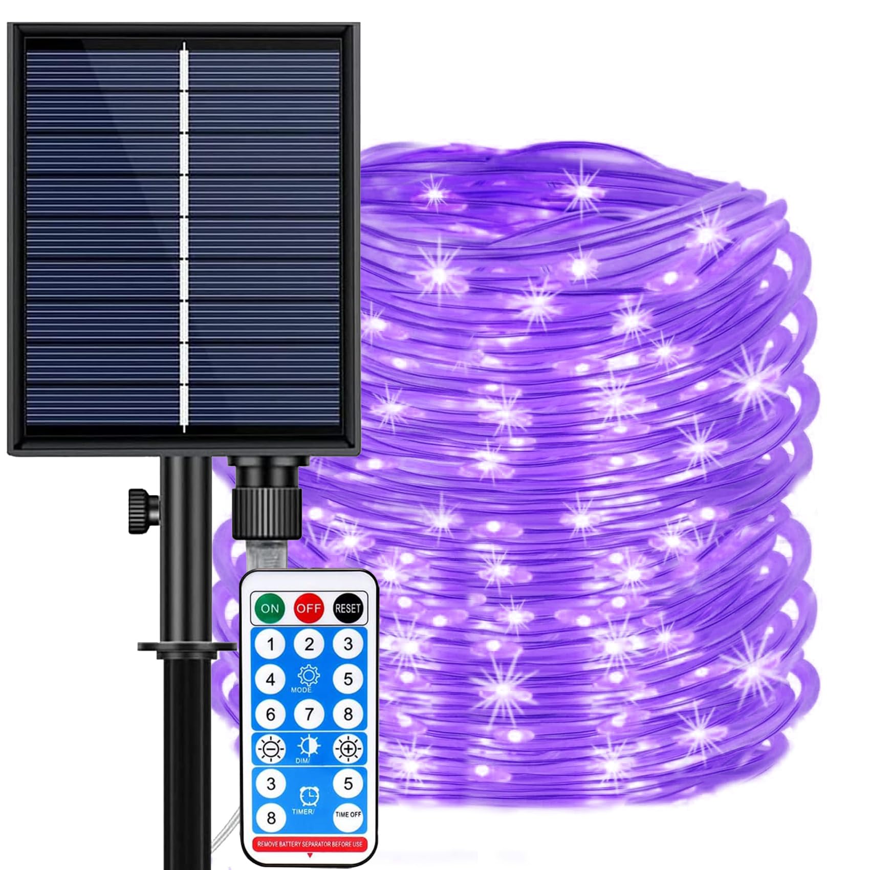 DINOWIN Solar Rope Lights Outdoor Garden 72Ft 200LED 8 Modes Waterproof Tube Light with Remote Fairy Decorative Lights for Backyard, Patio, Garden, Christmas (Purple)