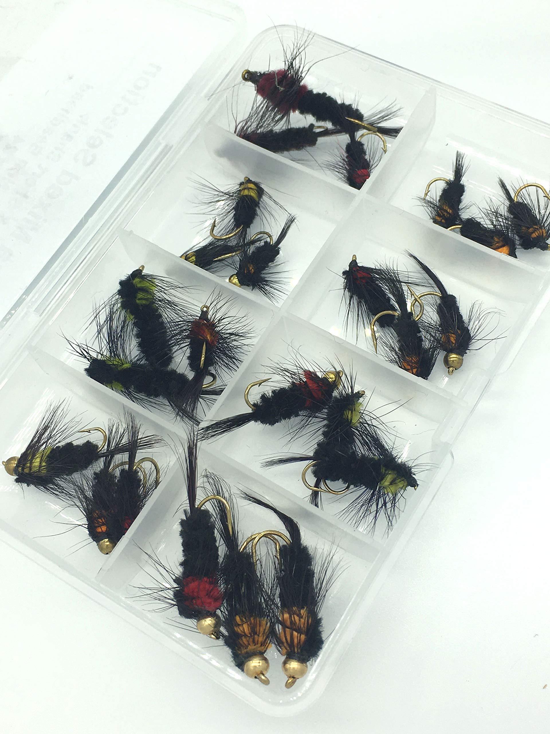 Fly Fishing Montana Mixed Selection Pack of 24 Flies in sizes 8-12 + free clip shut fly box