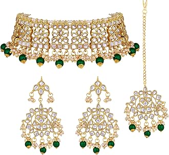 Elegant Indian Wedding Wear Faux Kundan Studded Choker Necklace with Maang Tikka Set Ethnic Fashion Jewelry for Women
