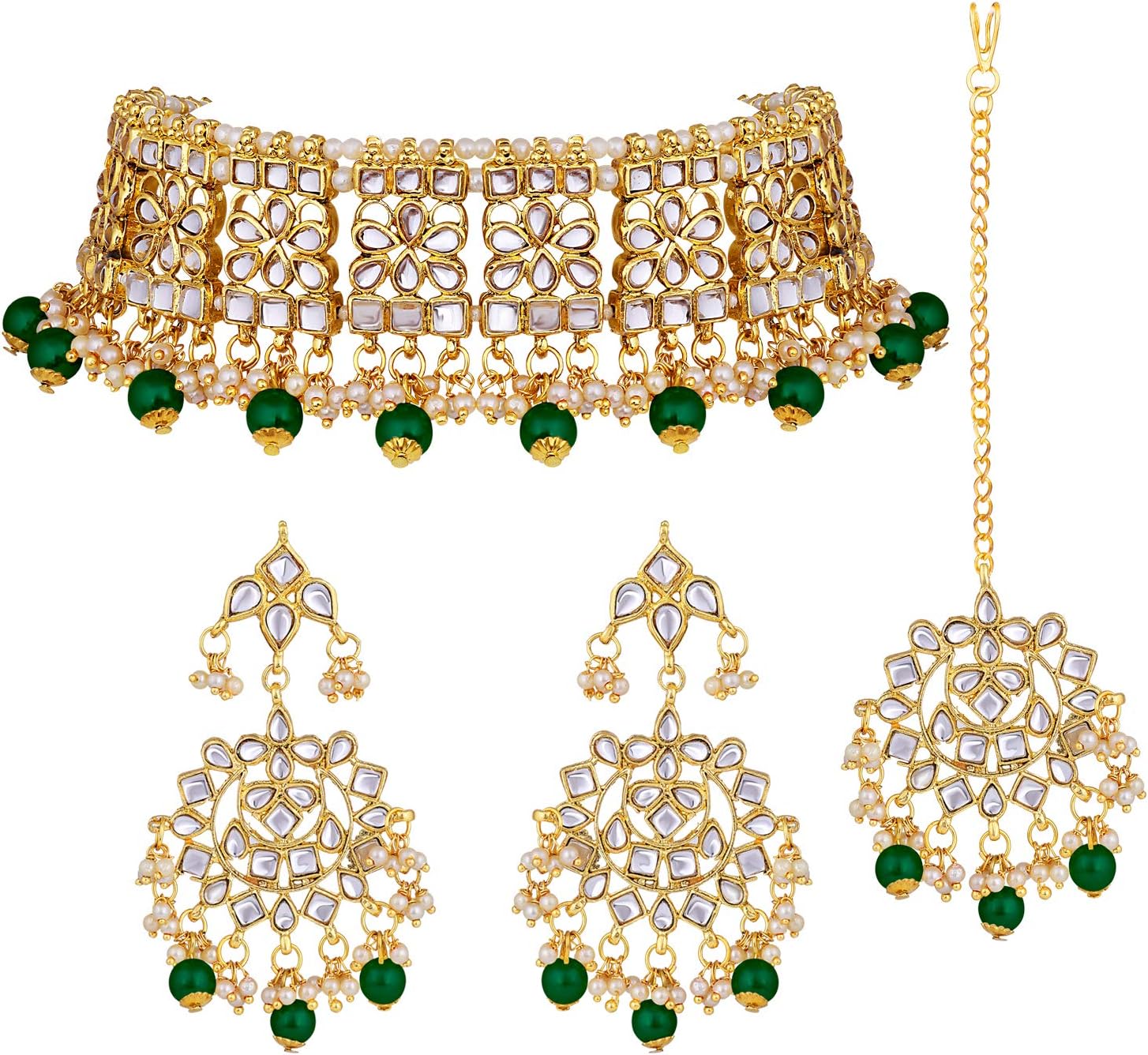 Elegant Indian Wedding Wear Faux Kundan Studded Choker Necklace with Maang Tikka Set Ethnic Fashion Jewelry for Women