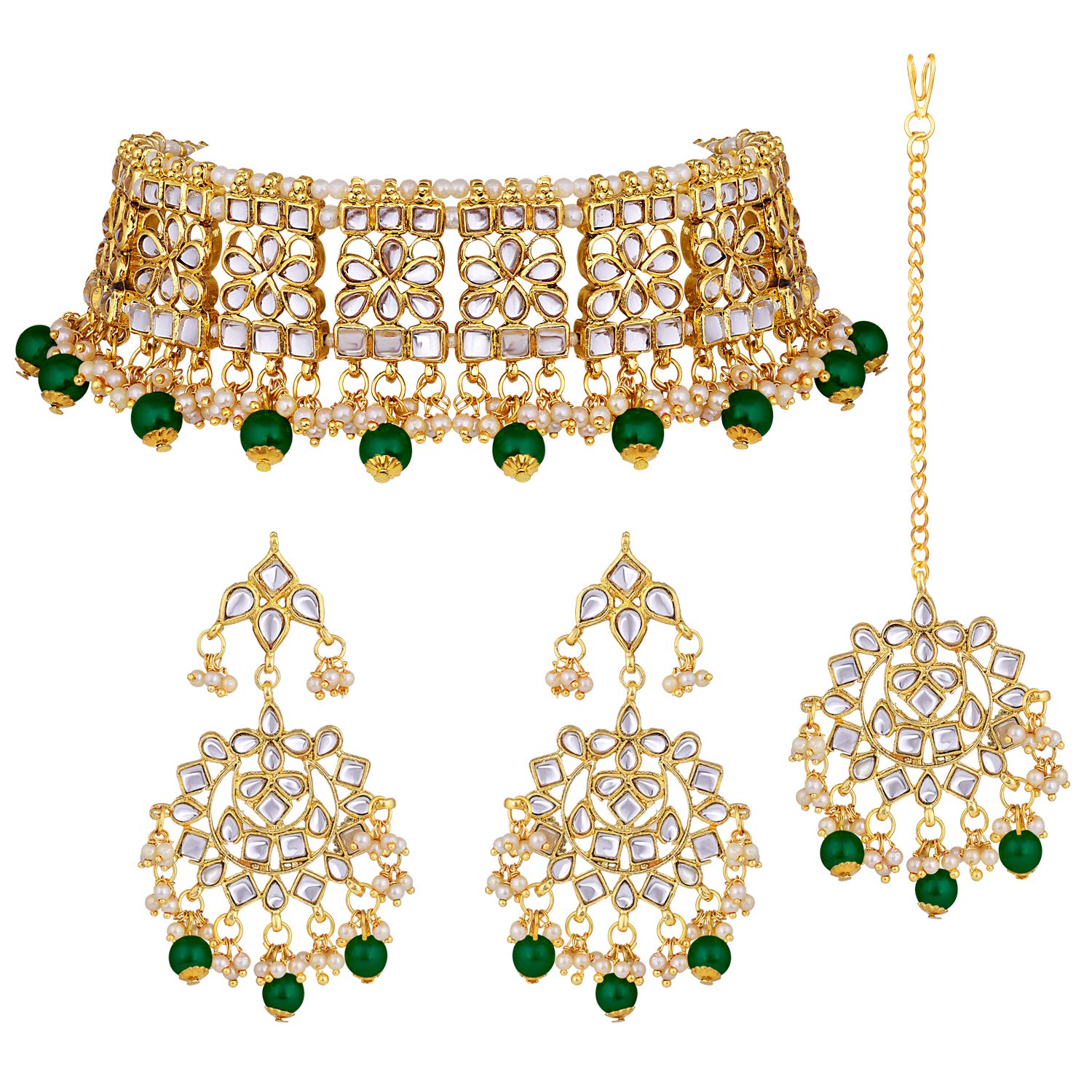 Elegant Indian Wedding Wear Faux Kundan Studded Choker Necklace with Maang Tikka Set Ethnic Fashion Jewelry for Women