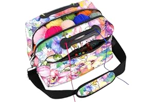 icolor Crochet Bag Organizer | Yarn Storage Tote Holder | Knitting Bag for Knitting Crocheting with Shoulder Strap & Zipper Pockets for Crochet Hooks Needles Accessories for Women (Color-Flower)