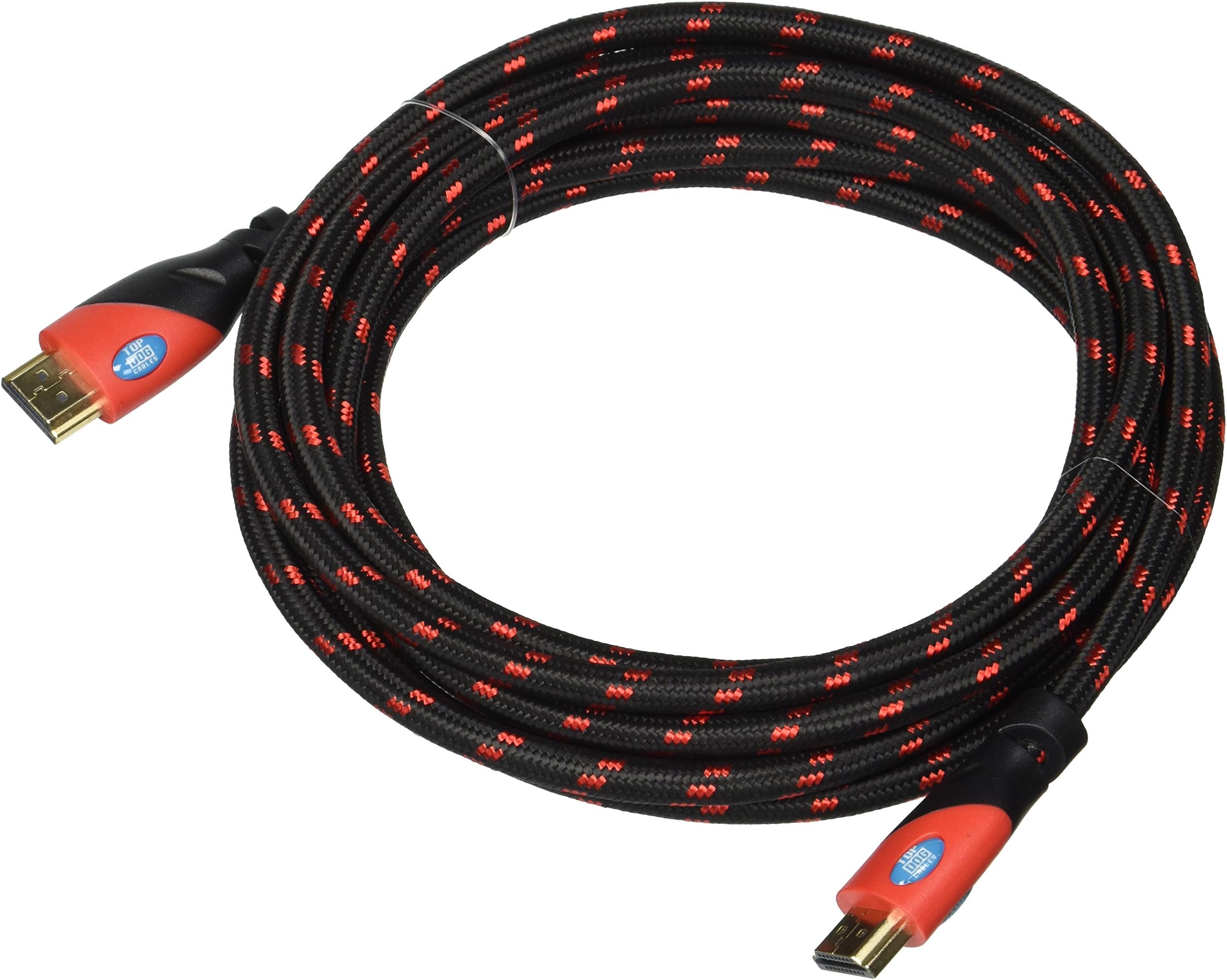 Top Dog Cables - TD-02BKR- Gold Premium 10' High Speed HDMI Cable with Ethernet - Red/Black - 3D HD PS3 4 XBOX One 360 DVD TV Blu Ray
