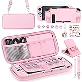 Younik Switch Accessories Bundle, 17 in 1 Pink Switch Accessories Kit for Girls Include Switch Carrying Case, Adjustable Stand, Protective Case for Switch Console & J-Con Pink