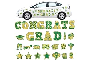 Gilprop 37 Pcs Graduation Car Magnets 2024 Graduation Car Decoration Graduation Cap Magnet Congrats Grad Bumper Sticker for Car Cruise Door Garage Refrigerator Party(Green Gold, Multiple Size)