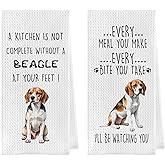 Geqtt Funny Beagle Dish Towels Set - Beagle Gifts Decorative Waffle Weave Kitchen Towels, Hand Towel, Tea Towel (16×24 Inches, Set of 2)