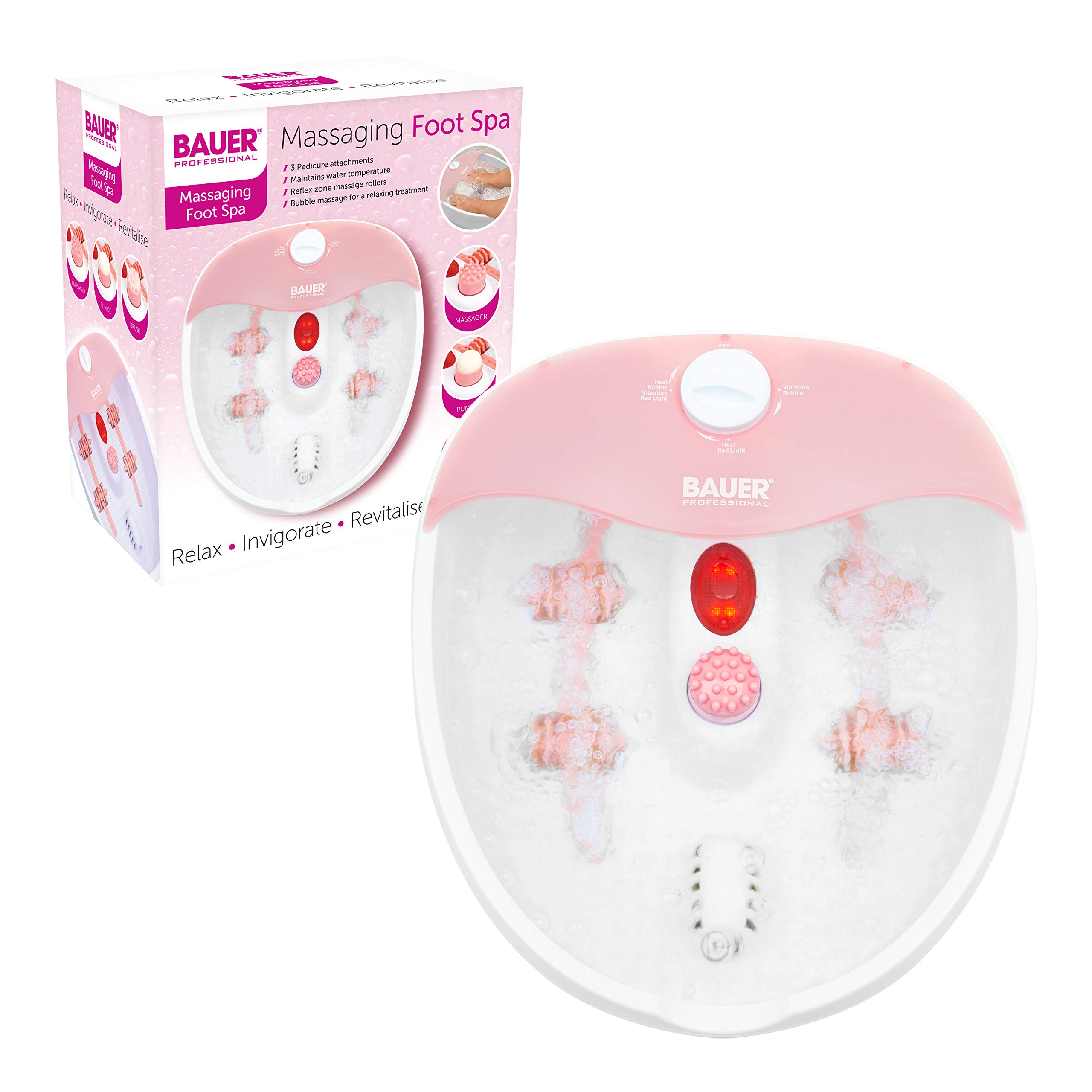 Bauer Professional 39209 Foot Spa & Massager | Temperature Controlled | Bubble/Heat/Massage Functions | Non-Slip Feet & Anti-Splash Guard