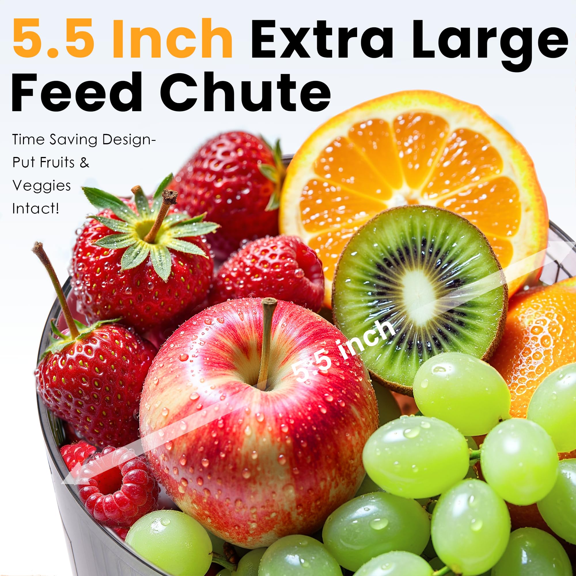 Cold Press Juicer, 5.5inch Wide Feed Chute Juicer Machine, Slow Masticating Juicer for Whole Vegetables & Fruits, Black