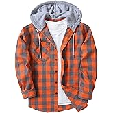 ZITY Men's Flannel Hoodie Shirts Casual Button Down Plaid Shirt Jackets for Men Long Sleeve Stylish Hooded with Pocket
