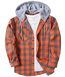 ZITY Men's Flannel Hoodie Shirts Casual Button Down
