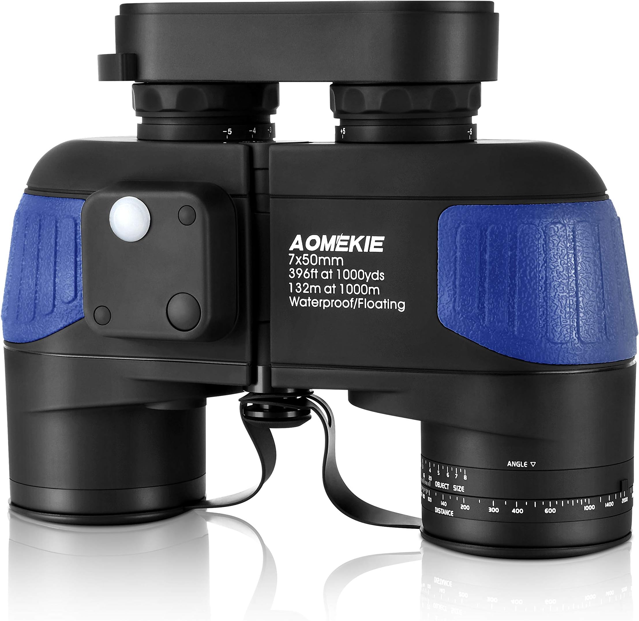 Aomekie Marine Binoculars 7X50 for Adults Waterproof Binoculars with Illuminated Rangefinder Compass Case and Strap BAK4 Porro Prism Night Vision Binoculars(Army Blue)