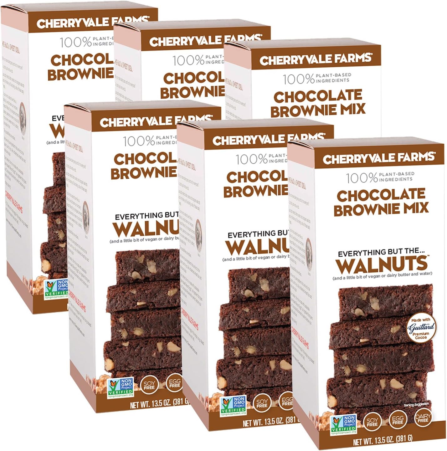 Cherryvale Farms, Chocolate Brownie Baking Mix, Everything But The Walnuts, Add Fresh Produce, Tastes Homemade, Non-GMO, Vegan, 100% Plant-Based, 13.5 oz (pack of 6)