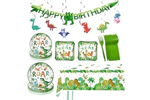 88PCS Dinosaur Birthday Party Decorations Include Disposable Tableware Set with Plates, Napkins,Forks, Tablecloth, Banner,Han