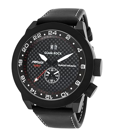 Glam Rock Grt29013f Mens Racetrack Air Race Gmt Black Genuine Leather Carbon Fiber Dial Watch
