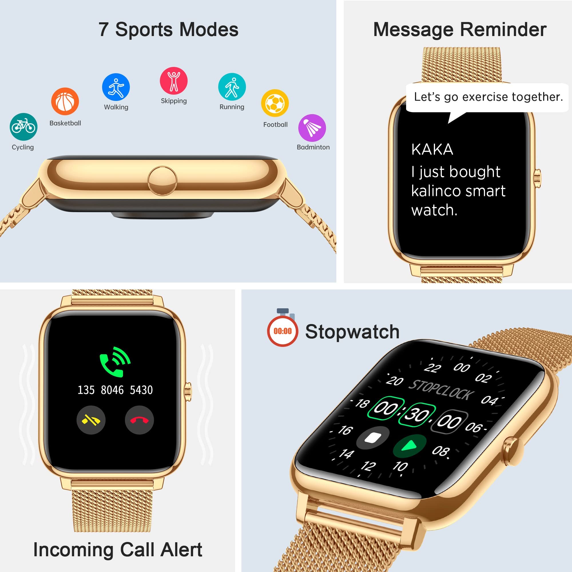 KALINCO Smart Watch, Fitness Tracker with Heart Rate Monitor, Blood Pressure, Blood Oxygen Tracking, 1.4 Inch Touch Screen Smartwatch Fitness Watch for Women Men Compatible with iOS Android