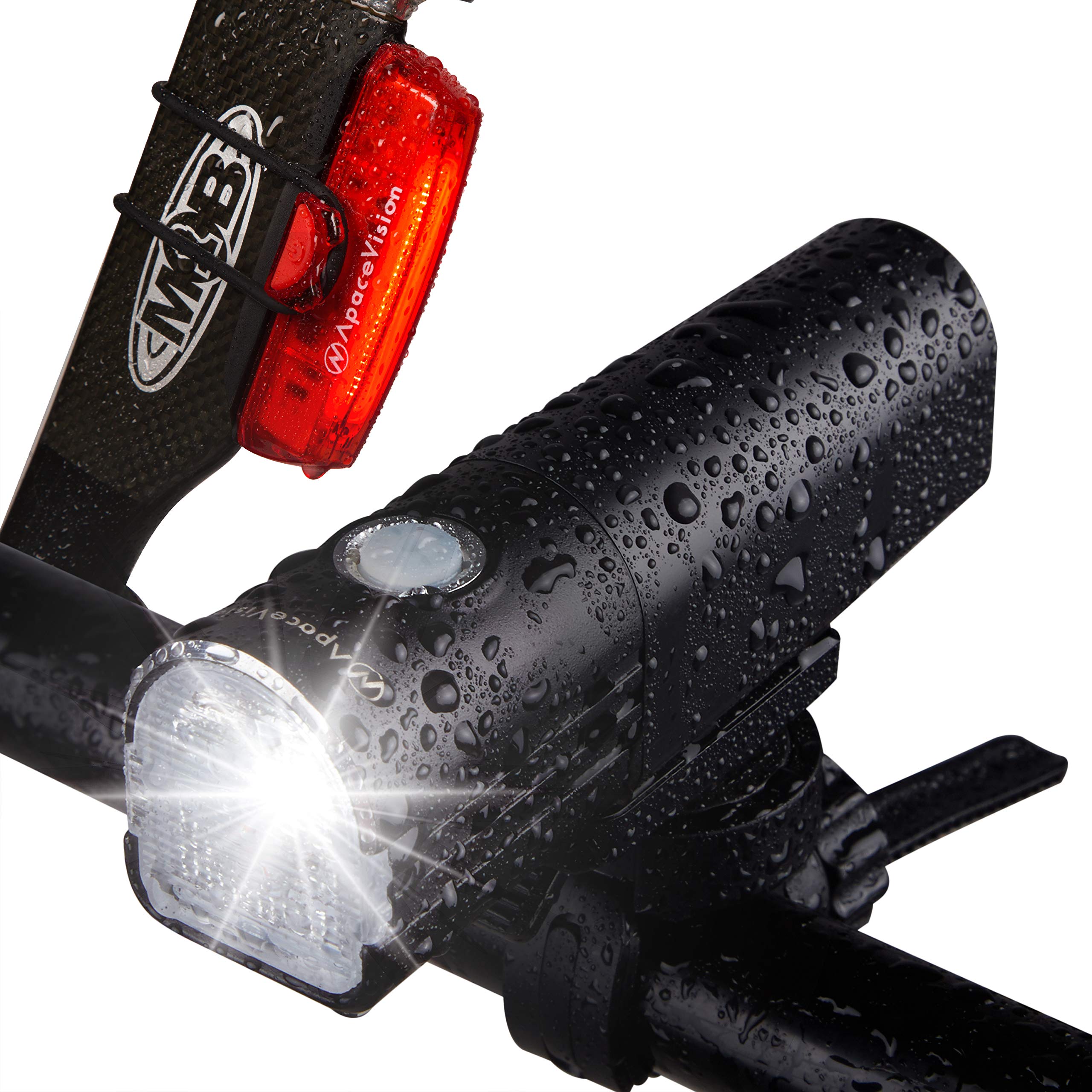 GlareFX Pro800 Bike Lights Set USB Rechargeable - Powerful Bicycle Headlight & LED Tail Light Combo - 800 Lumens Super Bright IPX6 Waterproof MTB Road Commuter Front and Back Cycle Lights