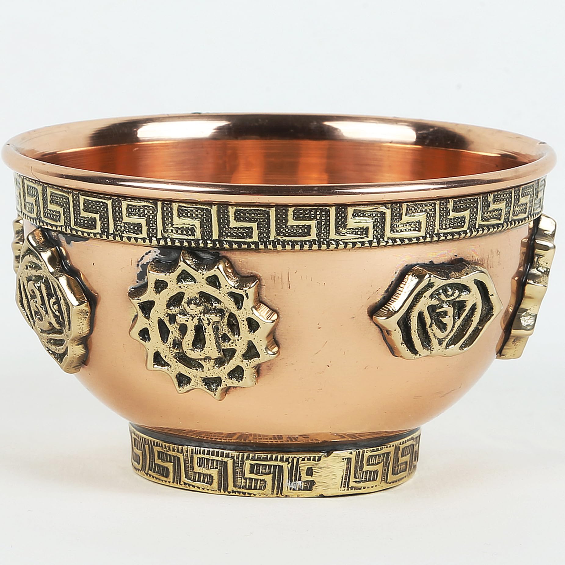 Indian Consigners Small Altar Witchcraft Serving, Offering or Smudging Copper Brass Bowl (7 Chakra)