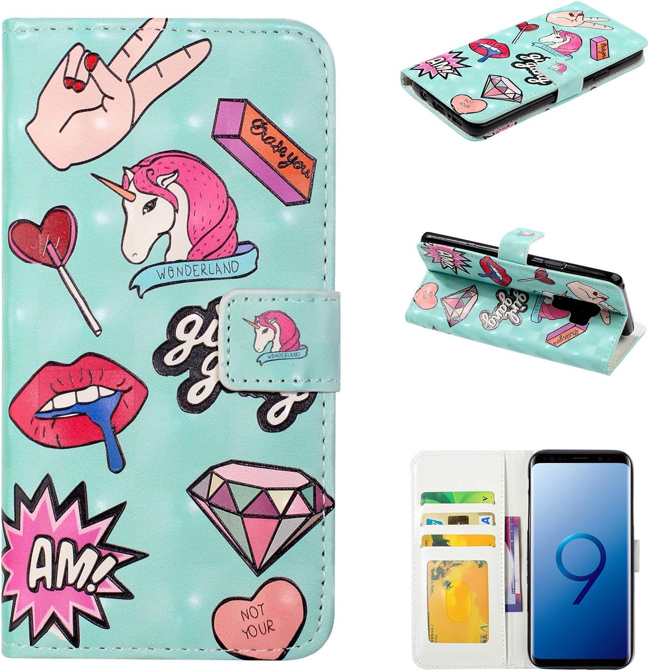 XINYIYI Case For Samsung Galaxy S9 Plus Bookstyle Case 3D Emboss Pattern Painted PU Leather Case Flip Flap Case Protective Wallet TPU Silicone Case for Samsung Galaxy S9 Plus -Graffiti