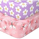 IOCCLH Baby Crib Sheets 2 Pack for Boys and Girls Fit for Standard Crib Toddler Mattress Breathable Soft Microfiber Baby Sheet 28x52x8in(Daisy & Black Butterfly)