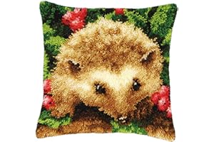 LAPATAIN Latch Hook Kits for DIY Throw Pillow Cover,Hedgehog Pattern Needlework Cushion Cover Hand Craft Crochet for Great Family 17X17inch
