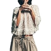 Women Long Sleeve Lace Top Mesh Floral Sheer Shirts Blouse Sexy See Through Casual Crop Tops for Streetwear