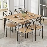 VECELO Dining Table Set for 4, 5-Piece Wood Kitchen Table with Chairs for Small Space, Breakfast Nook, Space-Saving, Natural Black