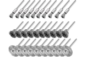 EASYIKI 30 Pieces Stainless Steel Wire Brushes, Mini Wire Brush Polishing Wheel Kits for Dremel Rotary Tools (1/8 Inch Mandrel)