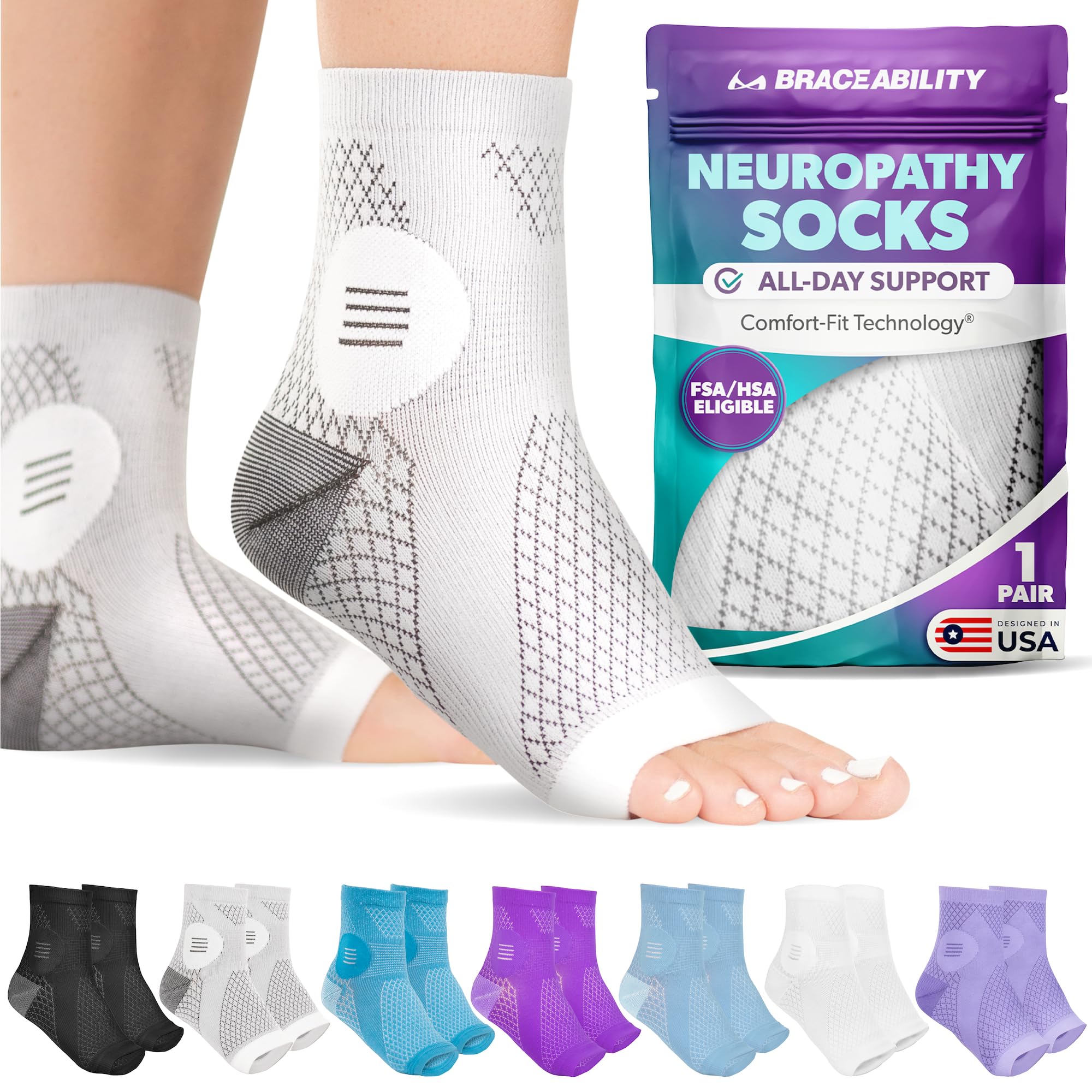 BraceAbility Socks Compression Open-Toe Foot Sleeves for Ankle for Men and Women (S - 1 Pair)