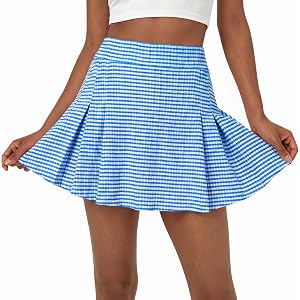 Aoysky Womens Plaid Pleated Mini Skirt with Shorts High Waisted Skort | Classic plaid pleats, elastic high waist, built-in sh