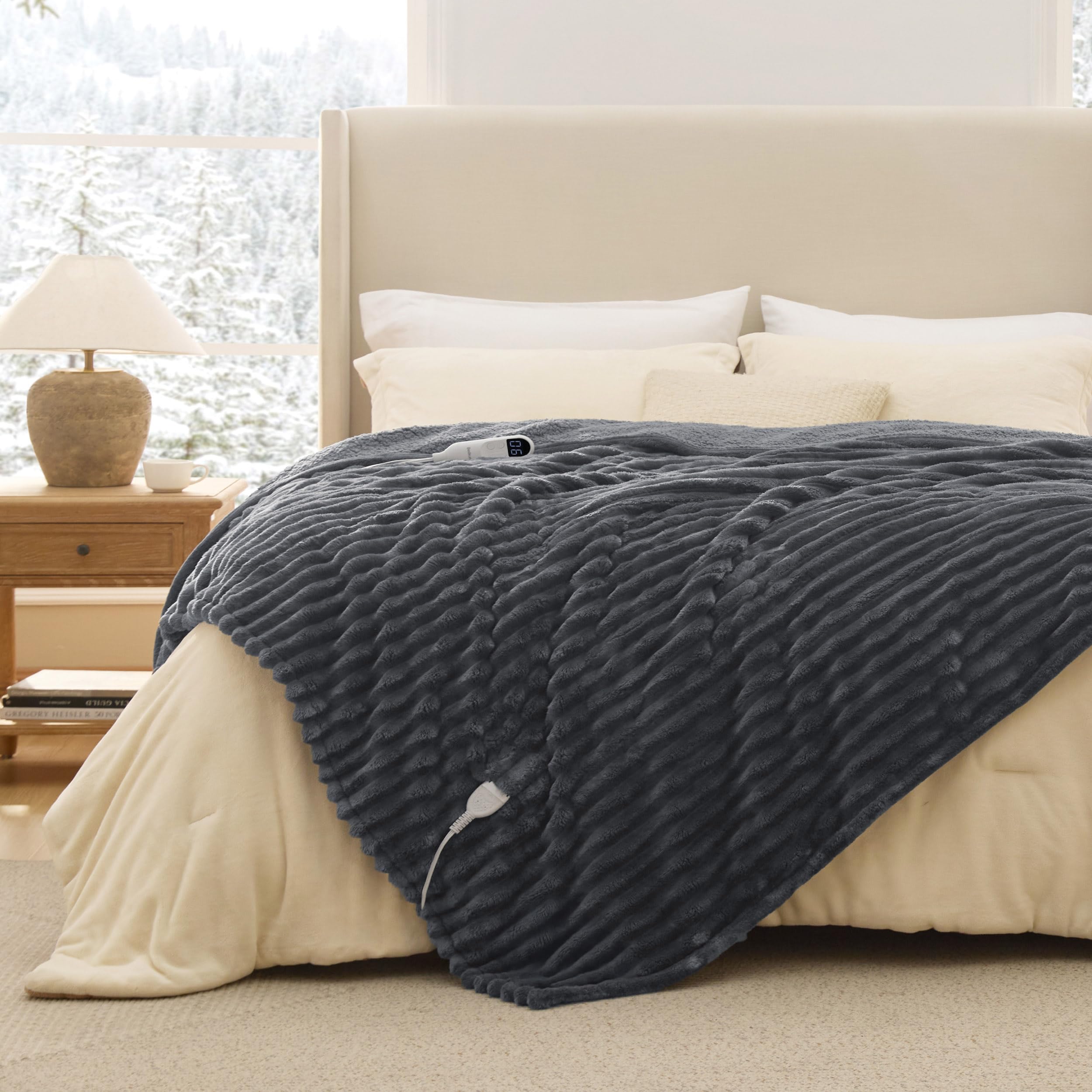 Photo 1 of Bedsure Electric Blanket Full Size - Thick Striped Flannel Heated Blanket with 6 Heat Settings, Heating with 10 Time Settings, 8-Hour Timer Auto Shut Off, Gift for Grandma (72x84 inches, Grey)