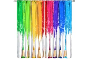 ZhiRain Kids Colorful Crayons Curtains Pencils Student Design School Education Sketch Style Curtain with Rod Pocket for Bedroom Home Decor Drapes Window Treatments 2 Panels Set 42x45 Inch