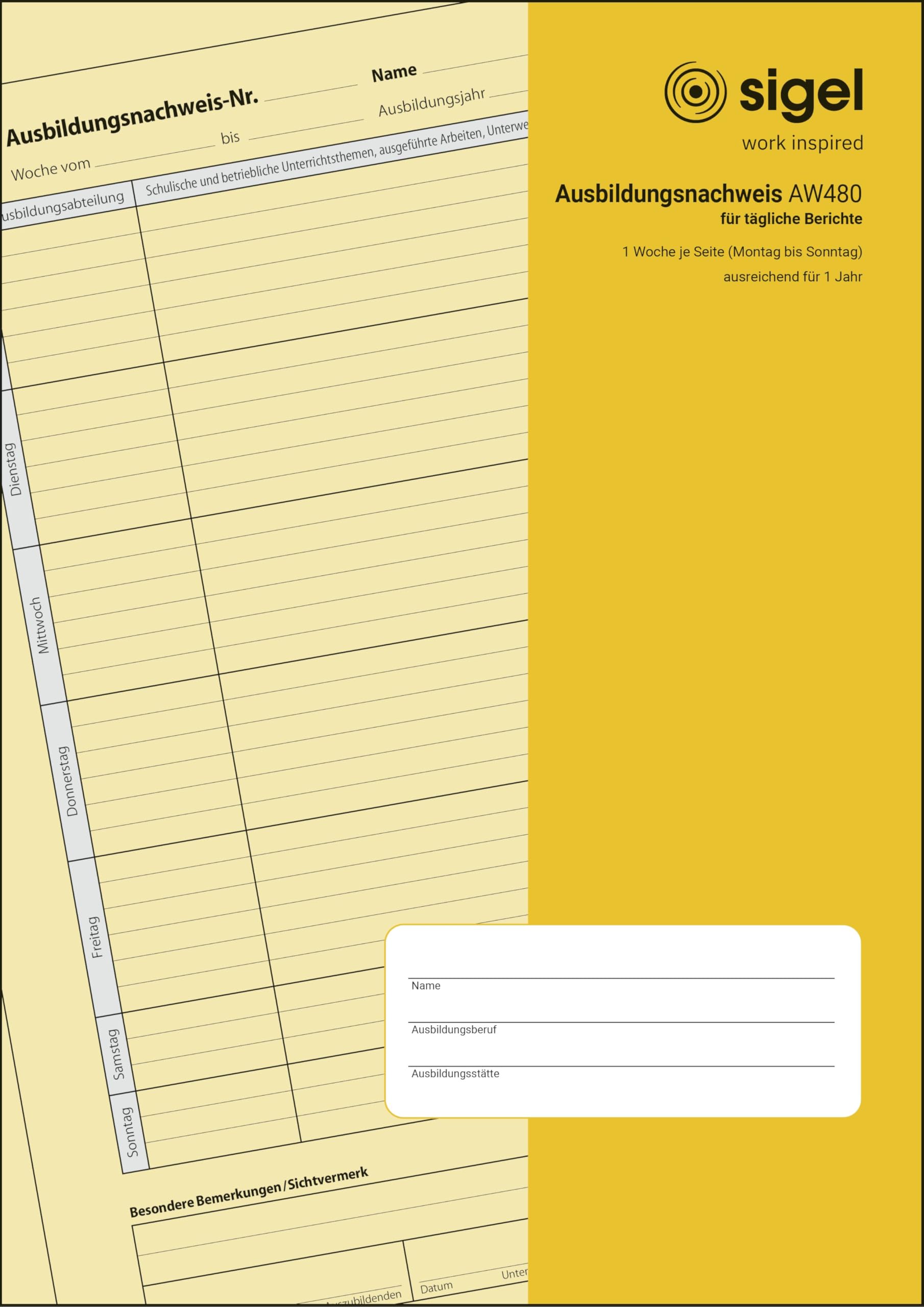 SIGEL AW480 A4 Daily Entry Training Report Book 28 Sheets